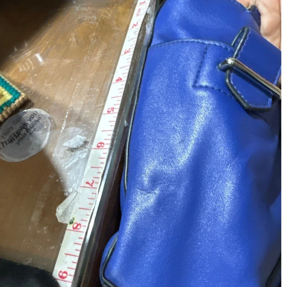 Reed Krakoff Blue‎ Faux Leather Satchel Handbag Silver Hardware Top Zip Tote